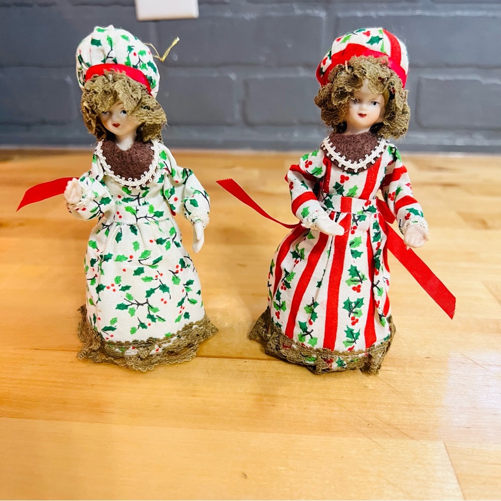 Vintage Porcelain 5" Christmas Ornament Dolls, Set of 2